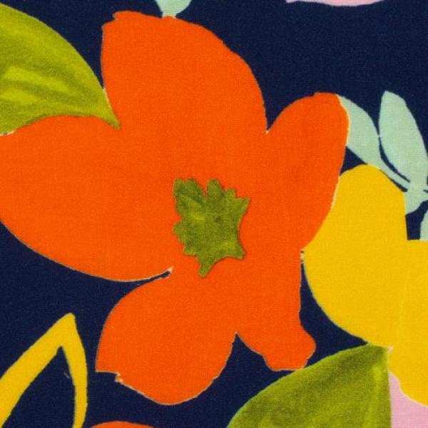 Viskose Malis Blumen Apricot/Gelb/Dunkelblau